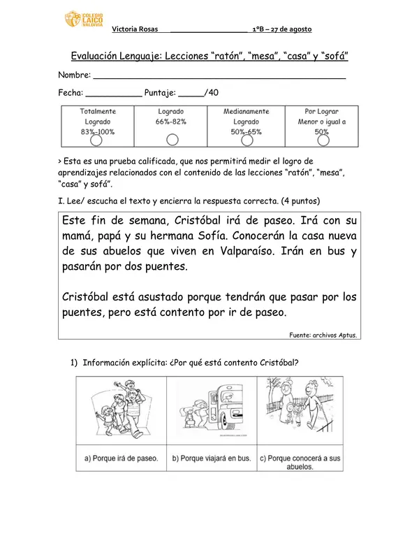 Prueba lección “ratón”, “mesa”, “gato” y "sofá” método Matte