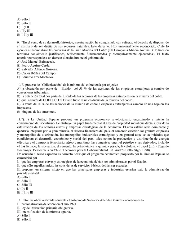 PRUEBA 3° MEDIO  DE LA REVOLUCIÓN EL LIBERTAD A LA VÍA CHILENA AL SOCIALISMO, CON SOLUCION