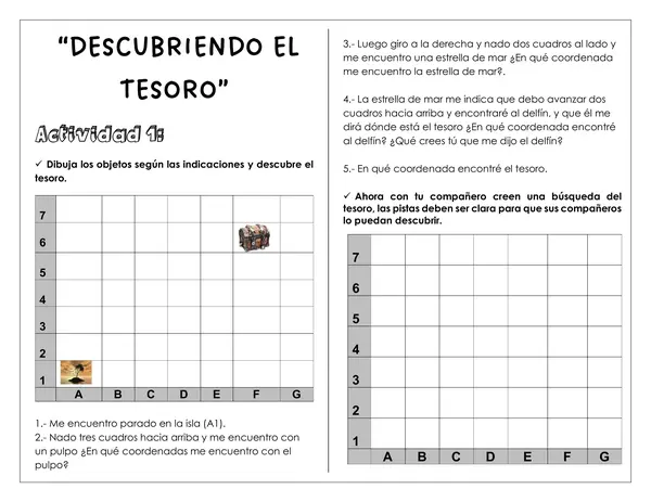 Guía de trabajo - Coordenadas, descubriendo el tesoro