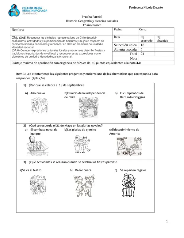 Prueba  historia símbolos patrios
