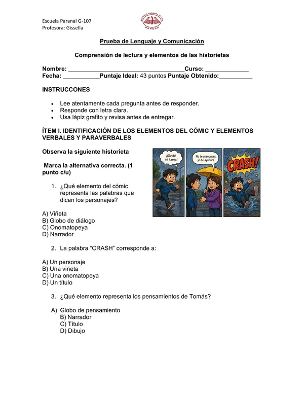 Comprensión de lectura del cómics