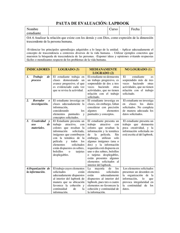 Pauta evaluación Lapbook