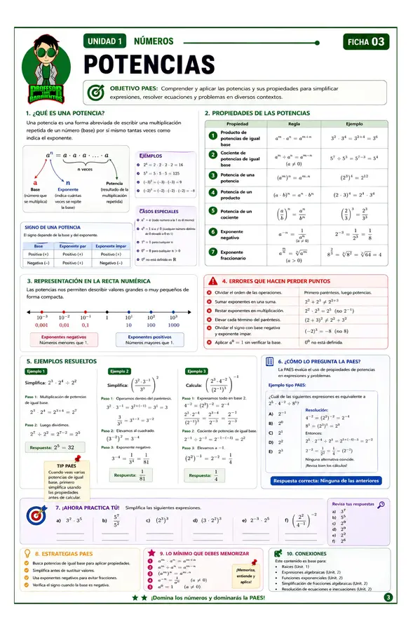Fichas Preparación PAES Unidad Números