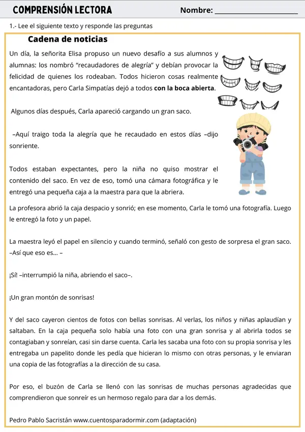 Ficha: Comprensión Lectora - 3 Textos Narrativos