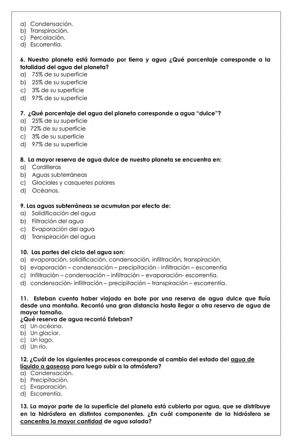 Prueba 5° ciencias - El agua y los oceános