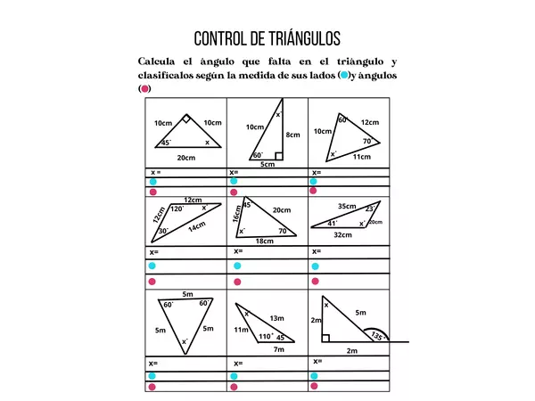 Guía control de suma de ángulos interiores de triángulos y su clasificación