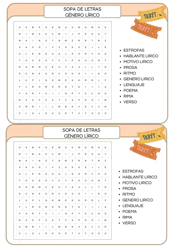 Sopa de letra Género Lírico