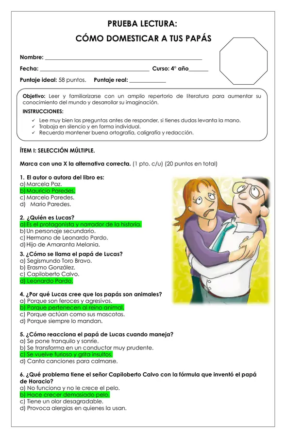 Prueba Lectura - Cómo domesticar a tus papás