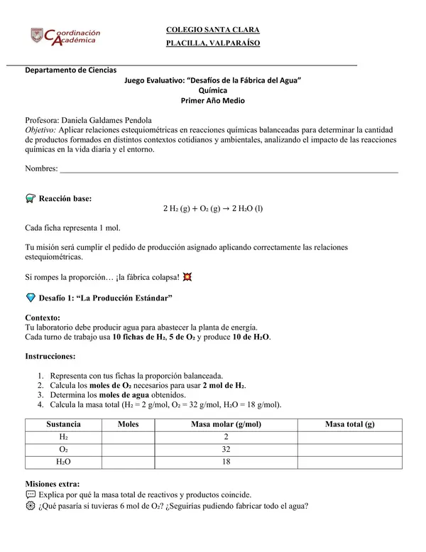 Juego evaluativo: Estequiometría
