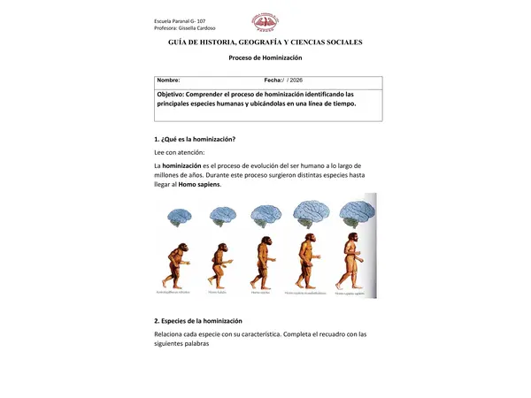 guía proceso de hominización 