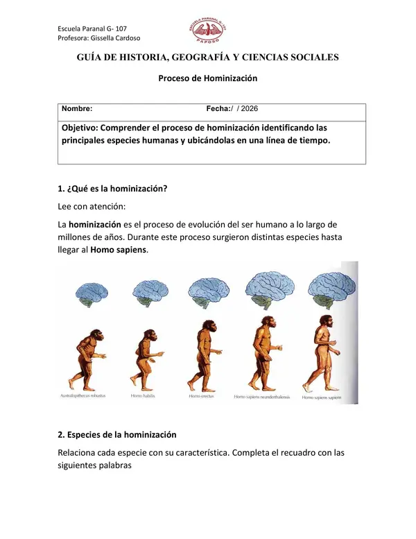 guía proceso de hominización 
