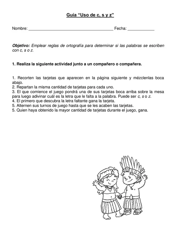 Guía "Uso de c, z y s" cuarto año básico.