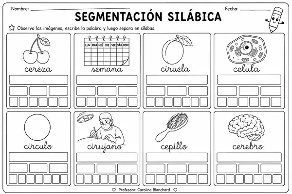 Segmentación silabica letras, c,r,q,m,p,e