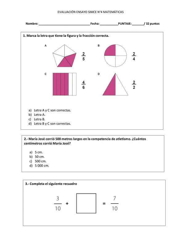 Evaluación ensayo SIMCE N°4 - Matemáticas