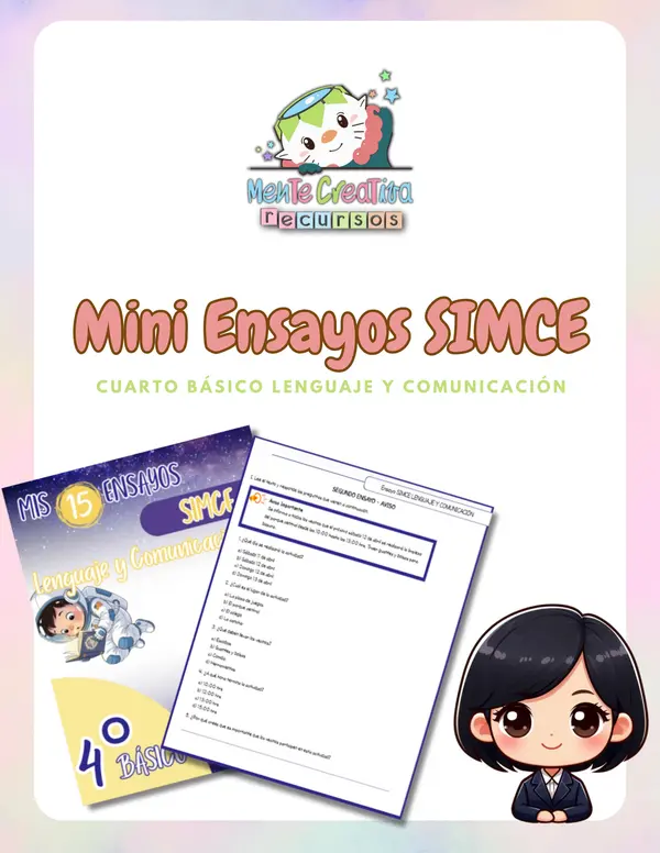 15 MINI ENSAYOS SIMCE – LENGUAJE Y COMUNICACIÓN 4° BÁSICO