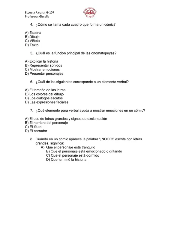 Comprensión de lectura del cómics
