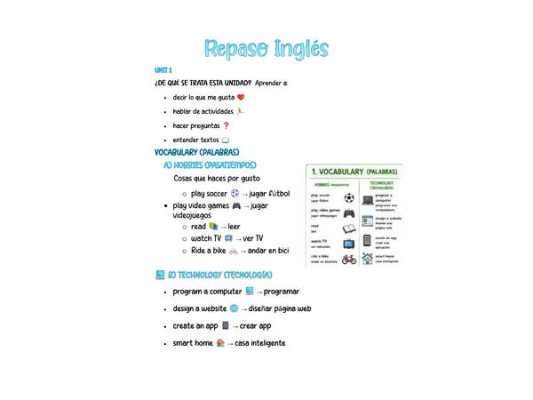 Repaso Inglés Sexto Básico - Unidad 1 IRM