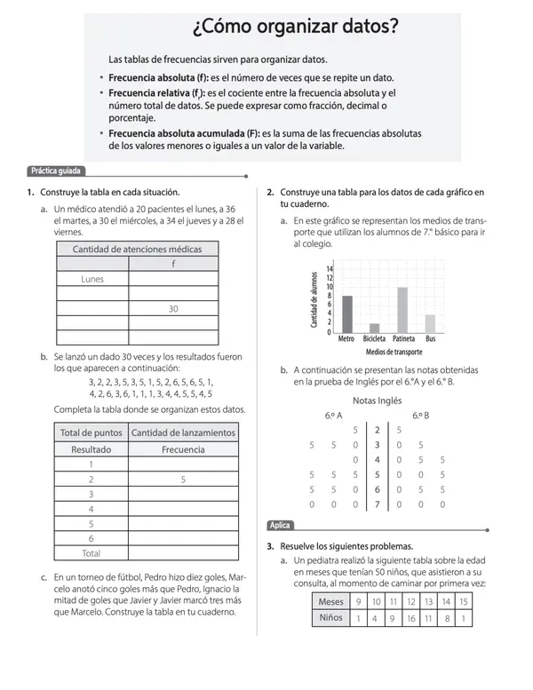 Guía Matemática 7° Básico | Estadística, Población, Muestra, Frecuencias y Gráficos