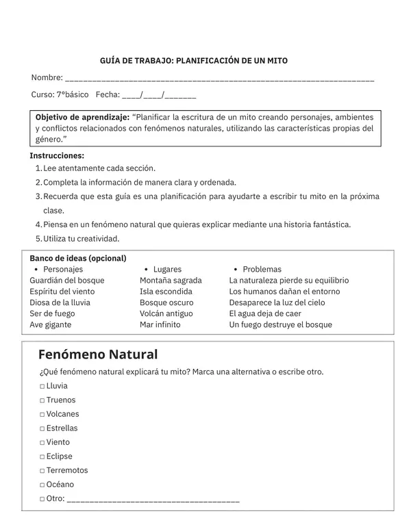 Planificación Escritura Mito