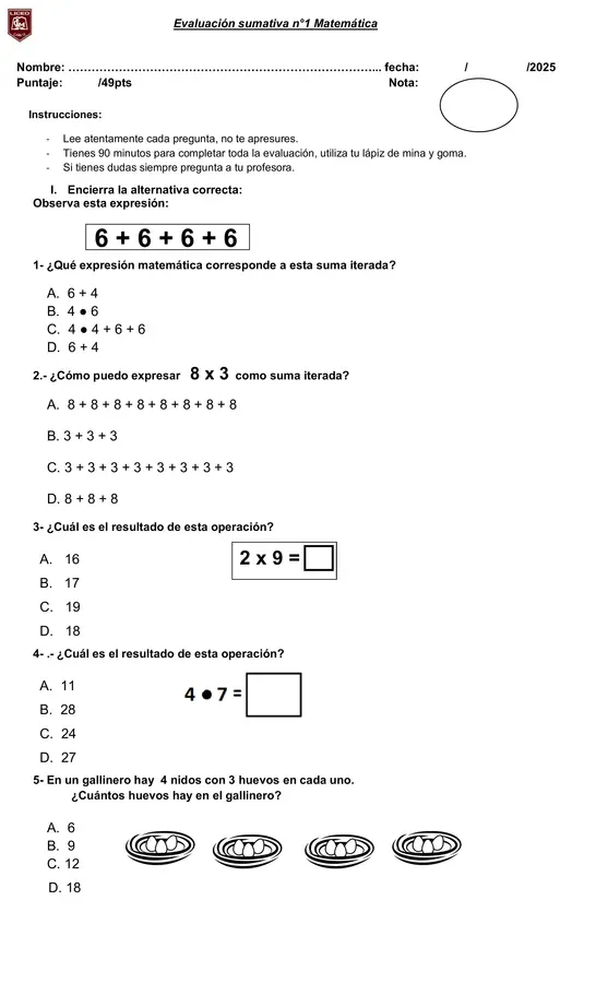 Evaluación multiplicación y la hora 