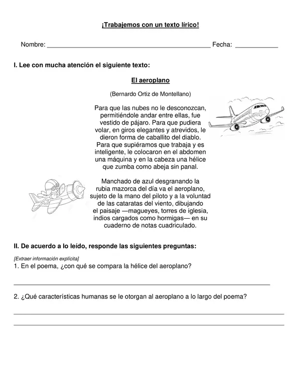 Guía comprensión poema, 4°- 5°año.