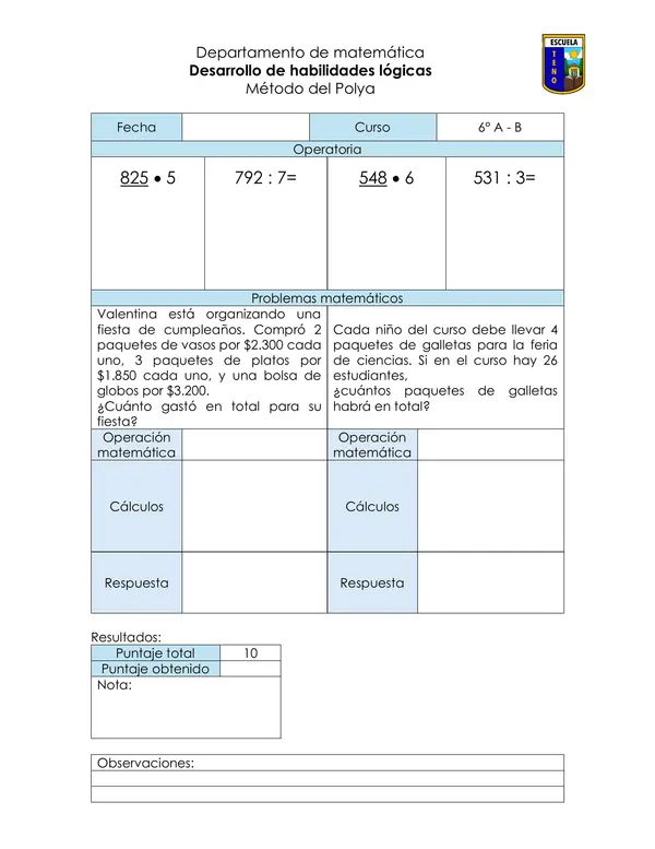 Taller habilidades matemáticas