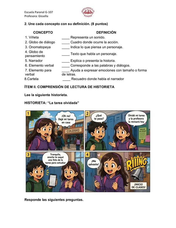 Comprensión de lectura del cómics
