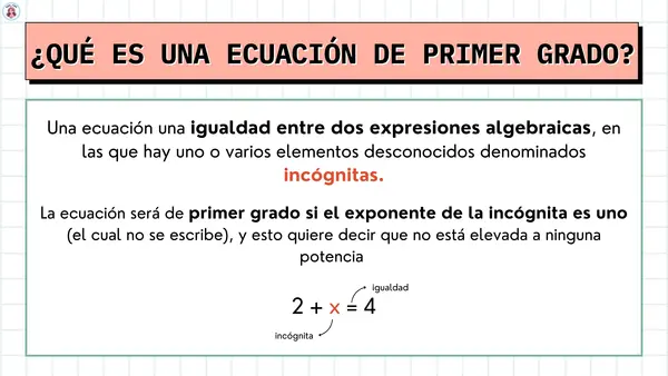 RESOLUCIÓN DE ECUACIONES DE PRIMER GRADO - PDF + PPT