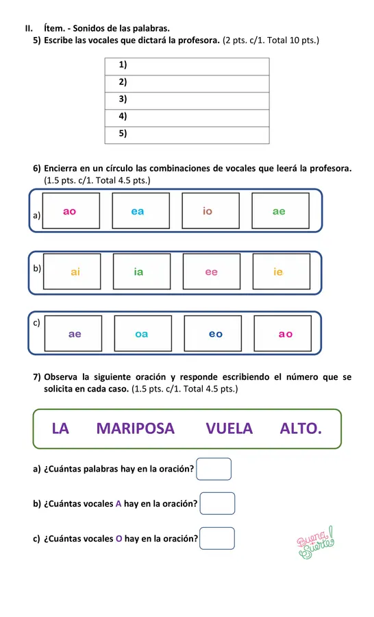 Prueba de Lenguaje "Vocales"