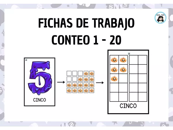 FICHAS DE CONTEO: 0 AL 20 - HALLOWEEN