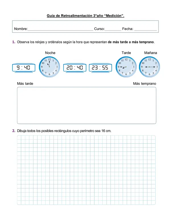 Guía de retroalimentación matemática 3°año "Medición"