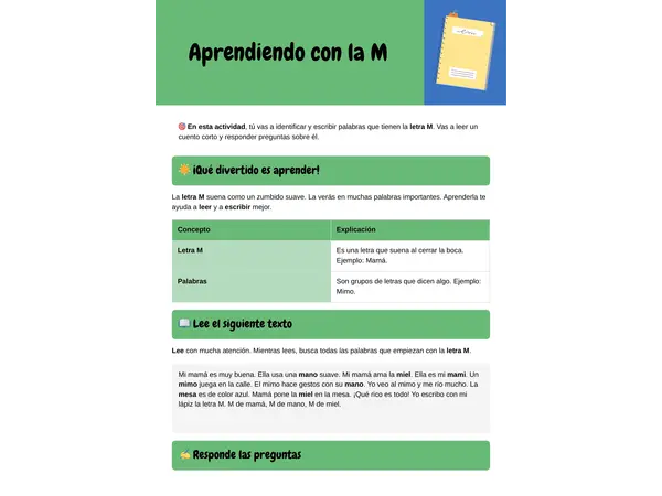Leo y contesto palabras con la letra M