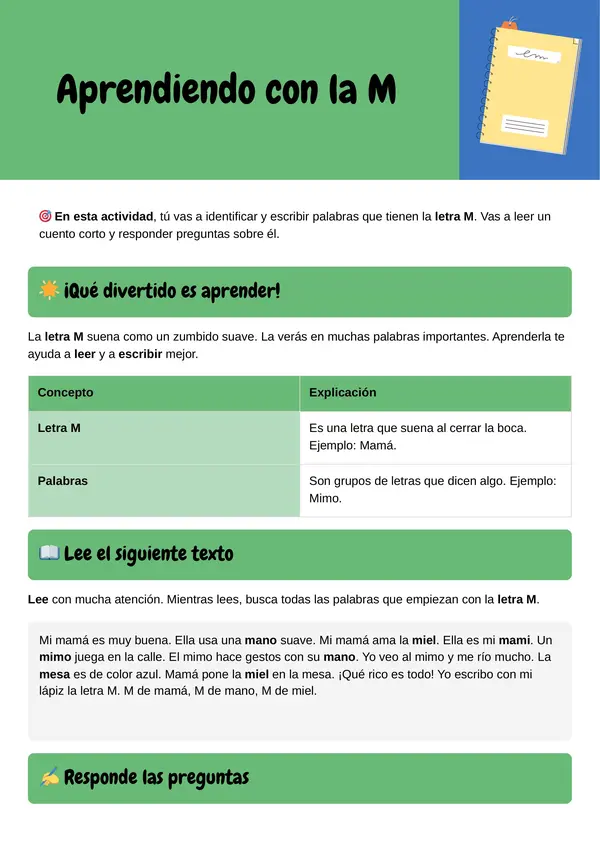 Leo y contesto palabras con la letra M