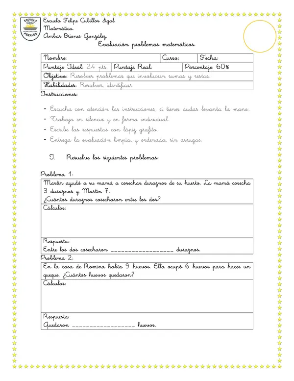 Evaluación Problemas Matemáticos