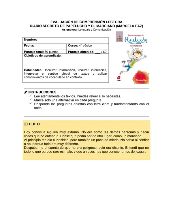 Colección de pruebas "Libros Papelucho" de la autora Marcela Paz