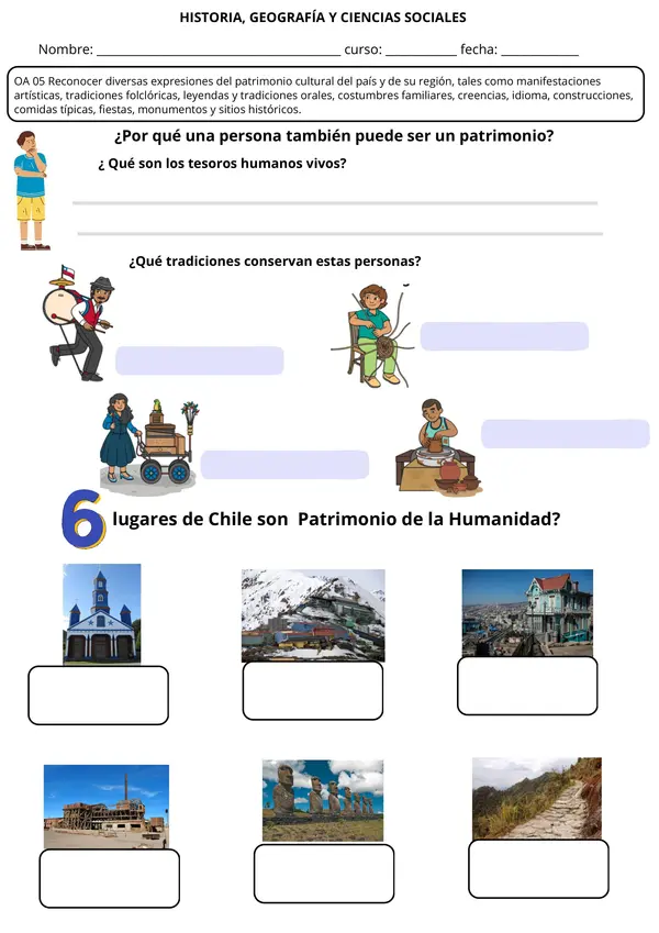 Ficha de Historia y Geografía: Patrimonio Cultural Natural - Patrimonio de la Humanidad en Chile