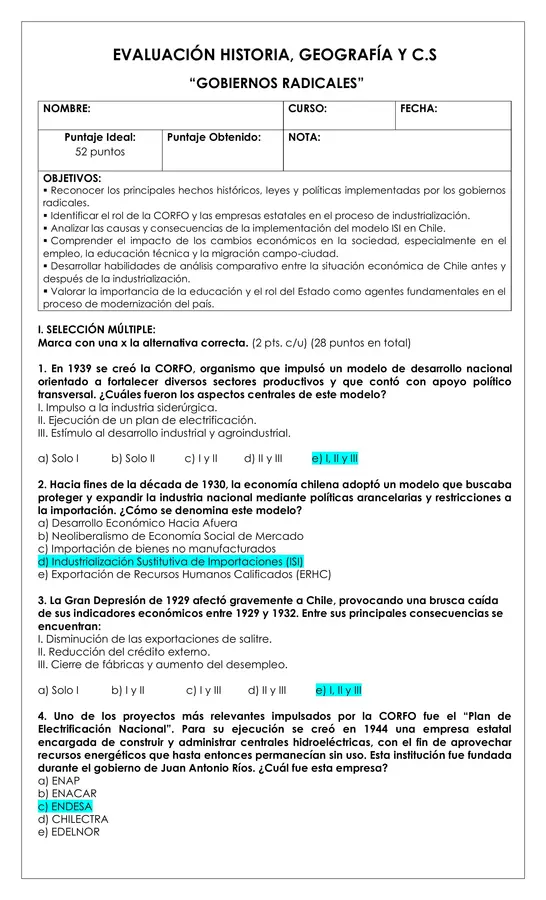 Prueba Historia - Gobiernos radicales 