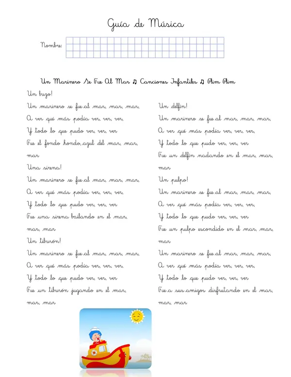 Guía de Música Canción "Un Marinero se fue al mar"