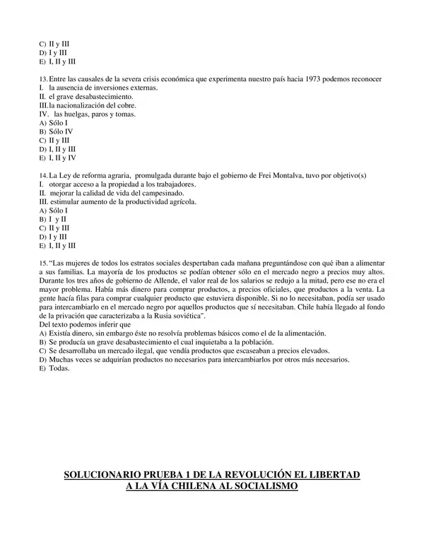 PRUEBA 3° MEDIO  DE LA REVOLUCIÓN EL LIBERTAD A LA VÍA CHILENA AL SOCIALISMO, CON SOLUCION