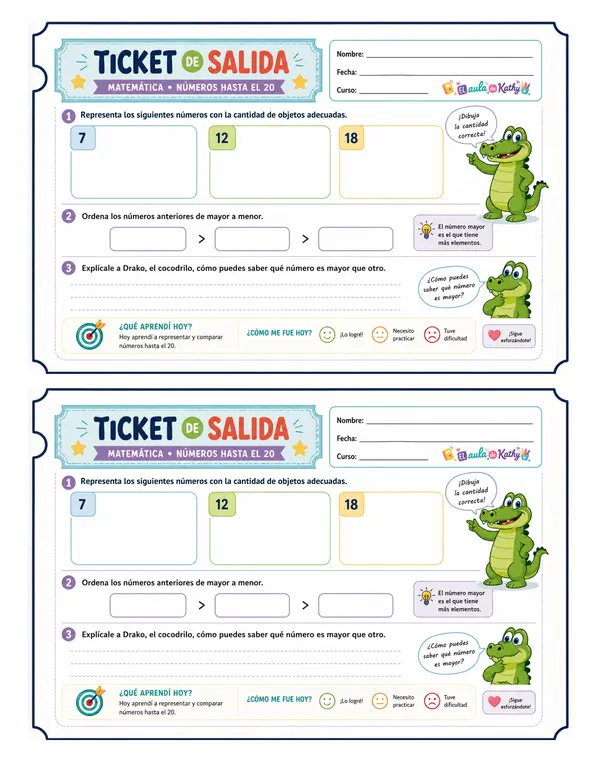 Ticket de Salida: Números hasta el 20