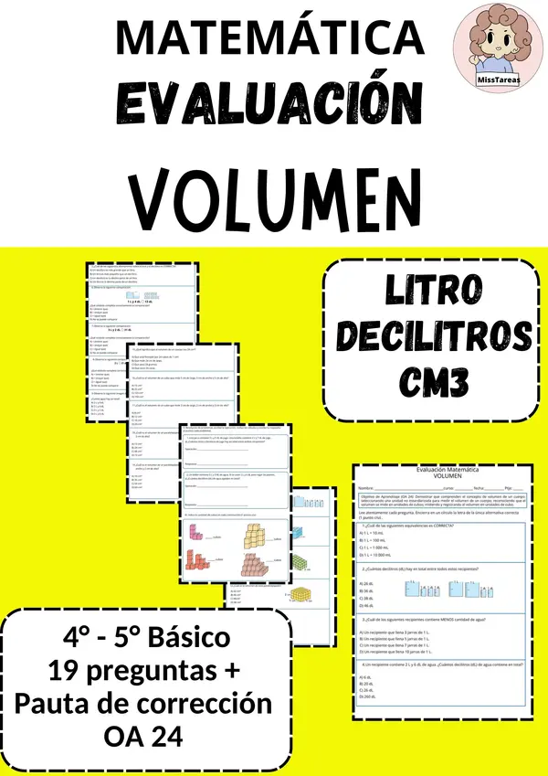 Prueba Volumen Matemática 4to básico 