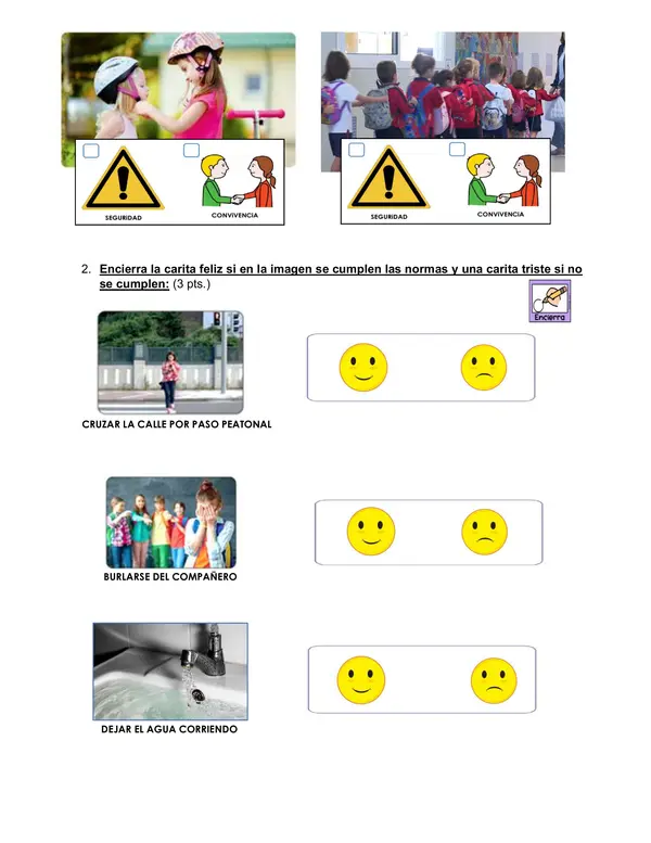 Evaluación: Normas de convivencia, seguridad y cuidados del medio, espacios públicos y privados.