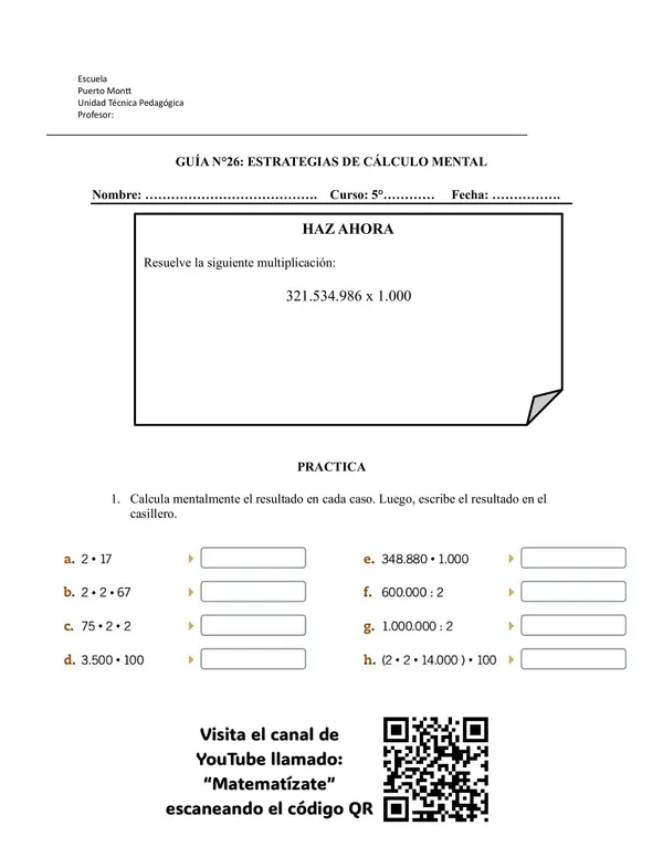 Estrategias de cálculo mental quinto básico