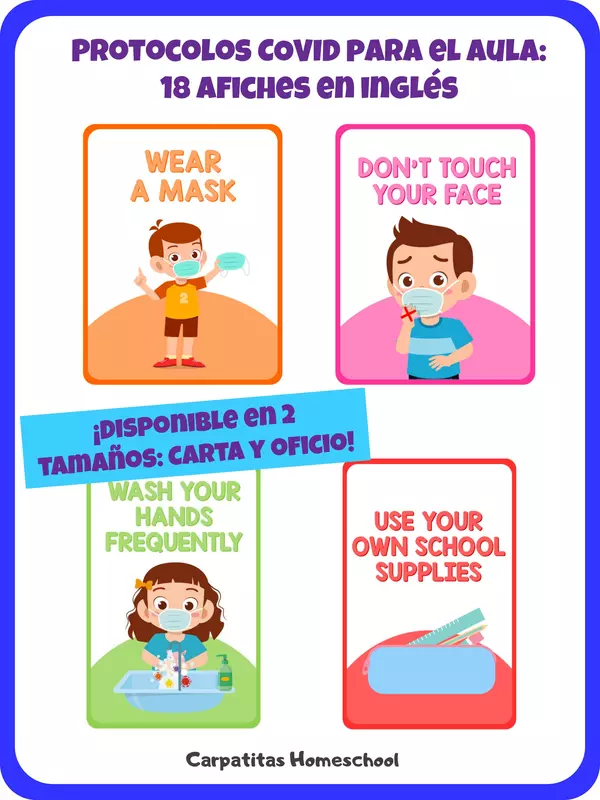 Afiches Cuidados Covid para el Aula en Inglés | Covid Safety Posters