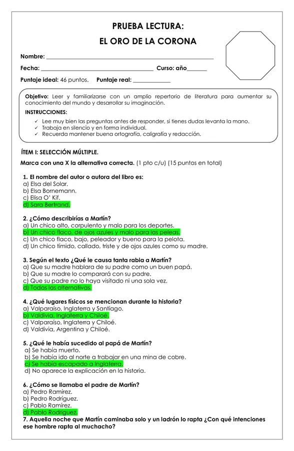 Prueba Lectura - El oro de la corona