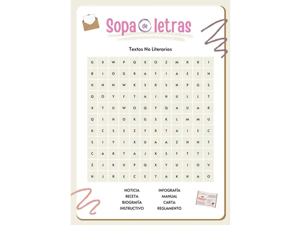 Sopa de Letras Textos Literarios y No Literarios