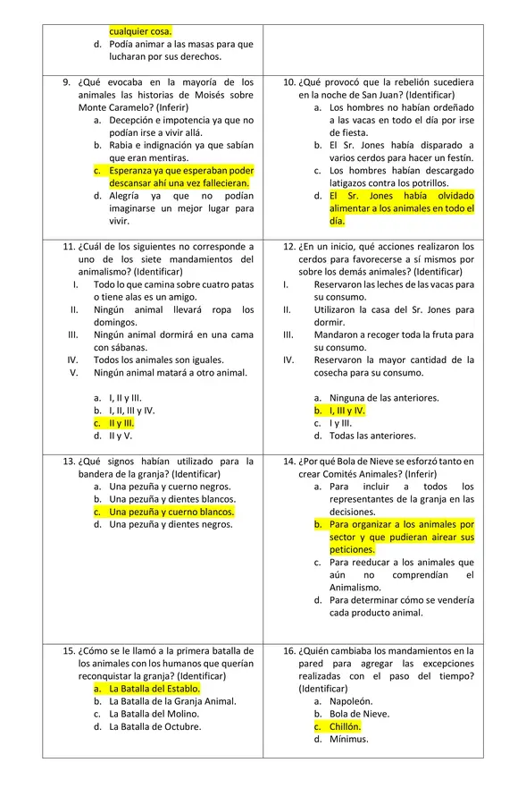 Evaluación Plan Lector "Rebelión en la granja"