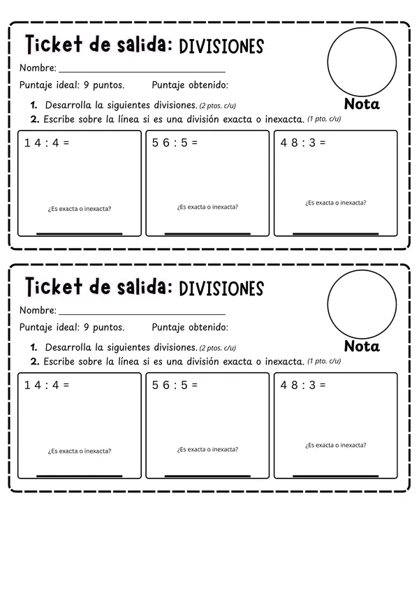 Ticket de salida: divisiones