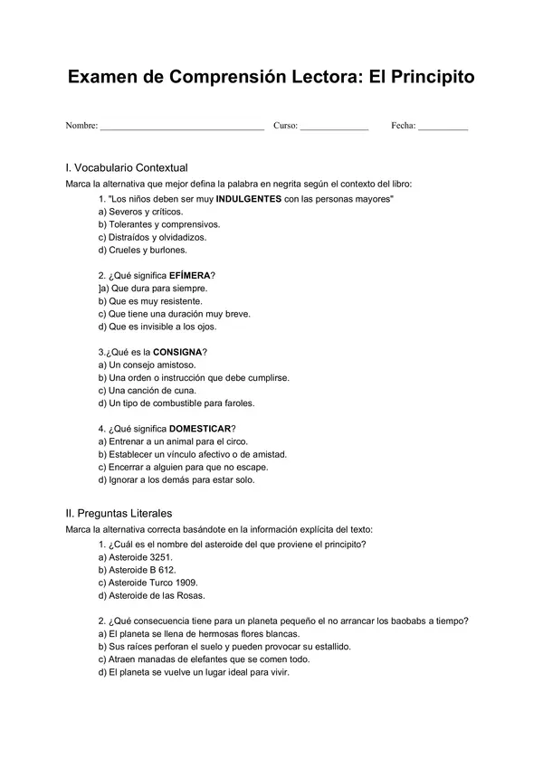 Prueba Integral: "El Principito" – Un Viaje a lo Esencial