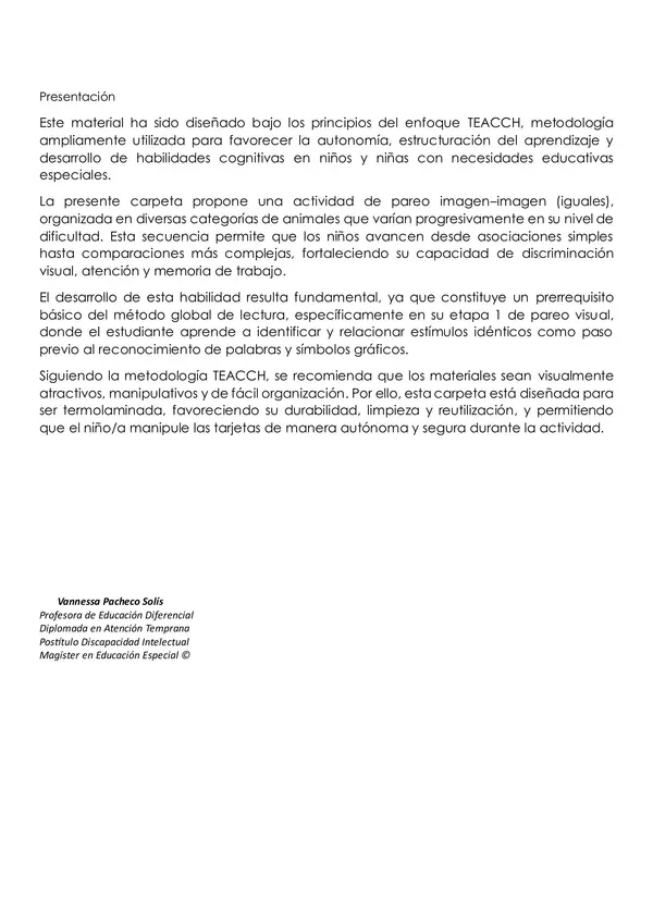 Carpeta Teacch Animales (pareo de imágenes)